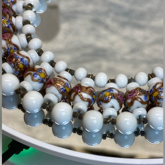 Vintage Rare Antique Venetian Wedding Cake & Milk Glass Beaded Bib Necklace 16” - Picture 13 of 17